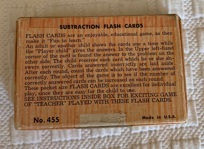 Vintage Subtraction Flash Cards From 1970s