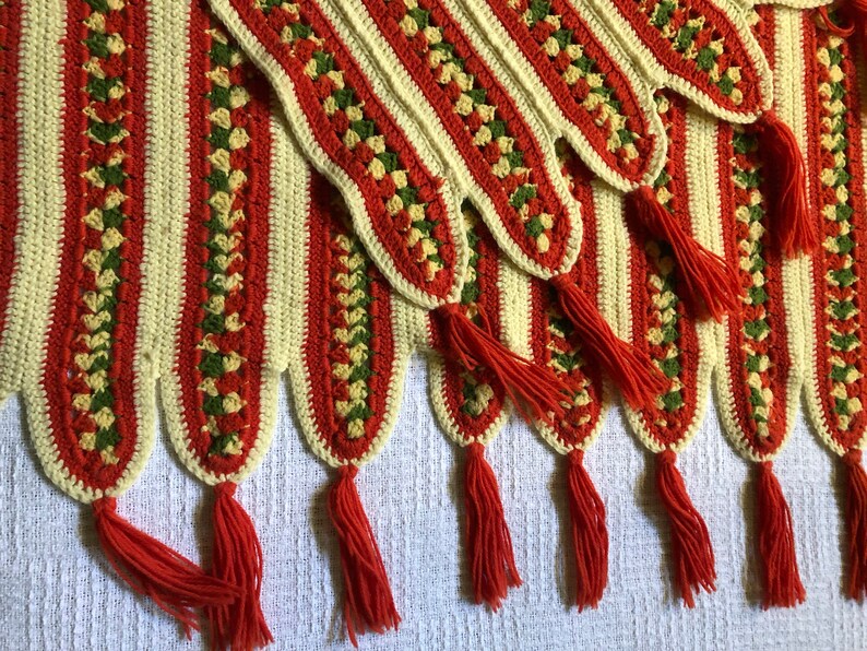 Unique Fall Colored Croched Lap Blanket With Tassels