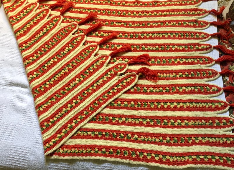 Unique Fall Colored Croched Lap Blanket With Tassels