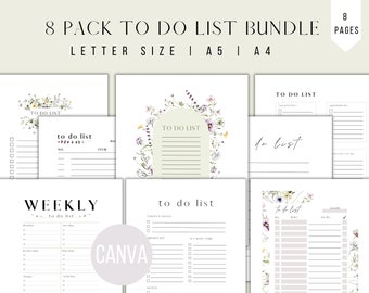 To Do List Bundle | Wildflower Printable | Canva Template Editable | Digital To Do List | Canva Template To Do List | Digital Download Pack