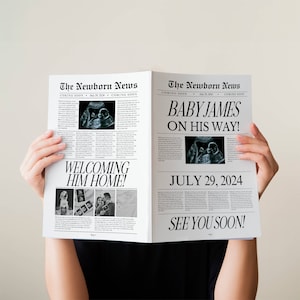 Newspaper baby announcement, Canva newspaper pregnancy announcement, Pregnancy announcement newspaper, Newspaper baby shower
