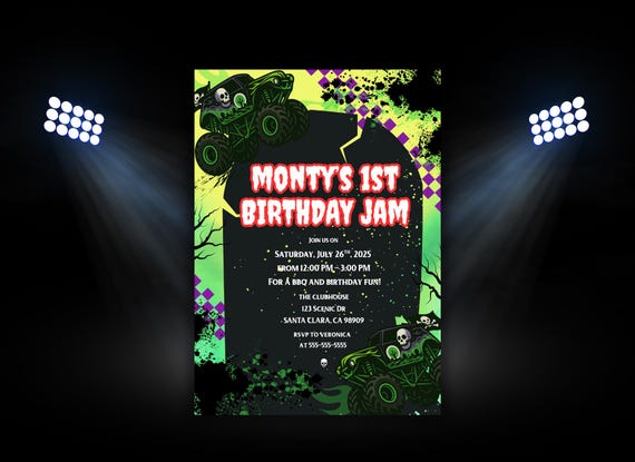 Monster Truck Birthday Invitation: Editable Canva Template (5x7, Instant Download)