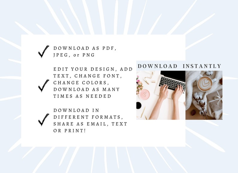 May include: A digital illustration of a laptop computer with a hand typing on the keyboard. The text "DOWNLOAD INSTANTLY" is visible on the screen. The image also shows a cup of coffee and a gift box wrapped in brown paper.
