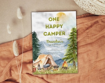 Camping Geburtstags-Einladung: One Happy Camper (Digitaler Download)