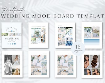 Modèle de tableau d&#39;humeur de mariage | Modèle de planificateur de mariage numérique | Tableau de vision de mariage | Guide de conception de mariage de printemps, modèle Canva modifiable
