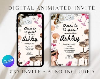 30th Birthday Invitation: Purple Party E-vite Template (Digital Download)