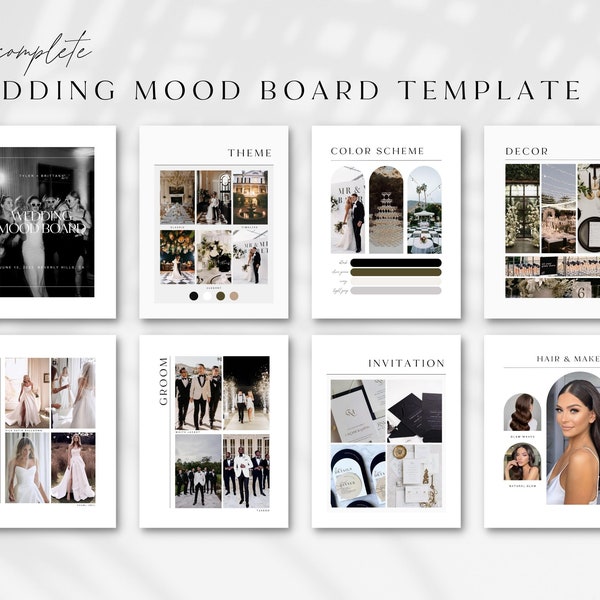 Hochzeit Moodboard Vorlage | Digitale Hochzeitsplaner Vorlage | Hochzeit Vision Board | Frühlingshochzeit Design Guide, bearbeitbare Canva Vorlage