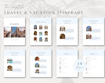 Travel Itinerary Template | Travel Digital Itinerary | Editable Canva Template | Customizable Vacation Template | Vacation Checklist