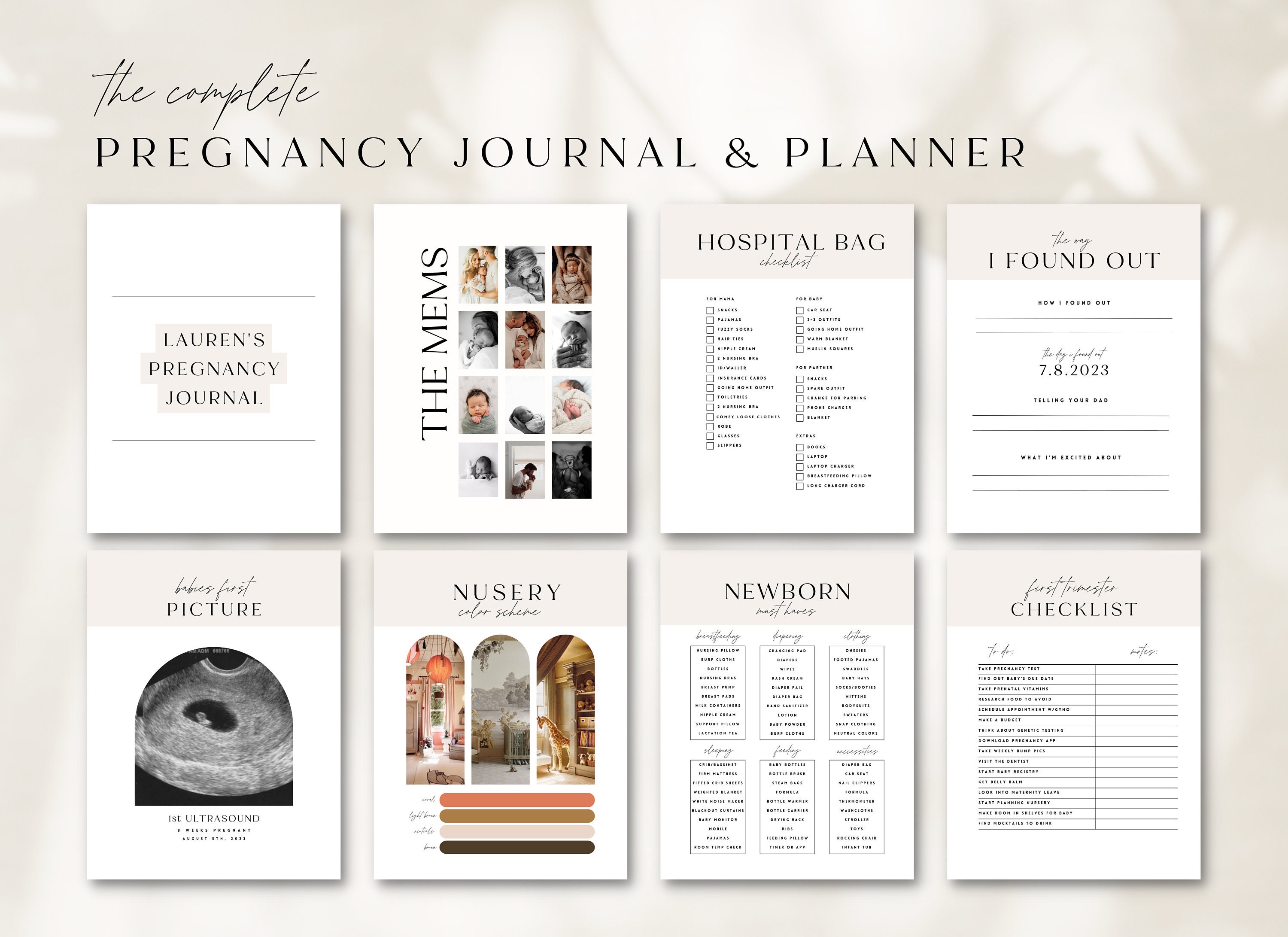 Digital Pregnancy Planner | Printable Pregnancy Journal | Canva Template | Memory Book | Hospital Bag Checklist l Newborn Planner | Editable