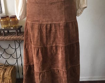 Suede Leather Tawny Midi Skirt