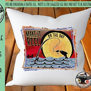 Bay Angeln Sublimation PNG Download Design, einzigartiger Roter Himmel Golden Sunrise, "Make it Reel on the Bay", Digital druckbare PNG für DTF