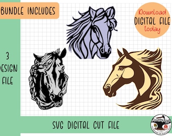 Pferdekopf SVG Bundle, Cricut, Silhouette, Laser Cut-Datei (Digitaler Download)