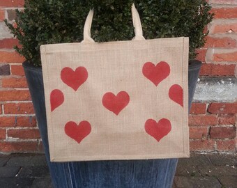 Red Heart Love jute/ market/ tote /shopping bag