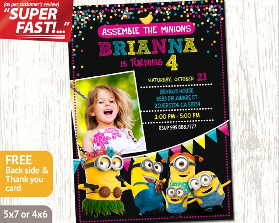Minion Photo Invitation Printable Minion Birthday Invitation Etsy