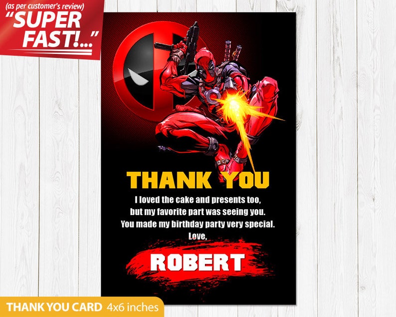 Deadpool Thank You Card Printable Deadpool Birthday Card Etsy