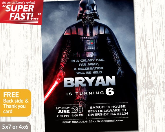 Darth Vader Invitation Star Wars Invitation Star Wars Party Etsy