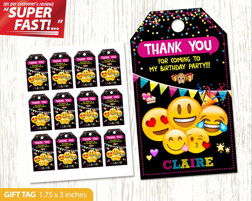 Emoji THANK YOU TAG Printable Emoji Favor Tags Girl Emoji Etsy