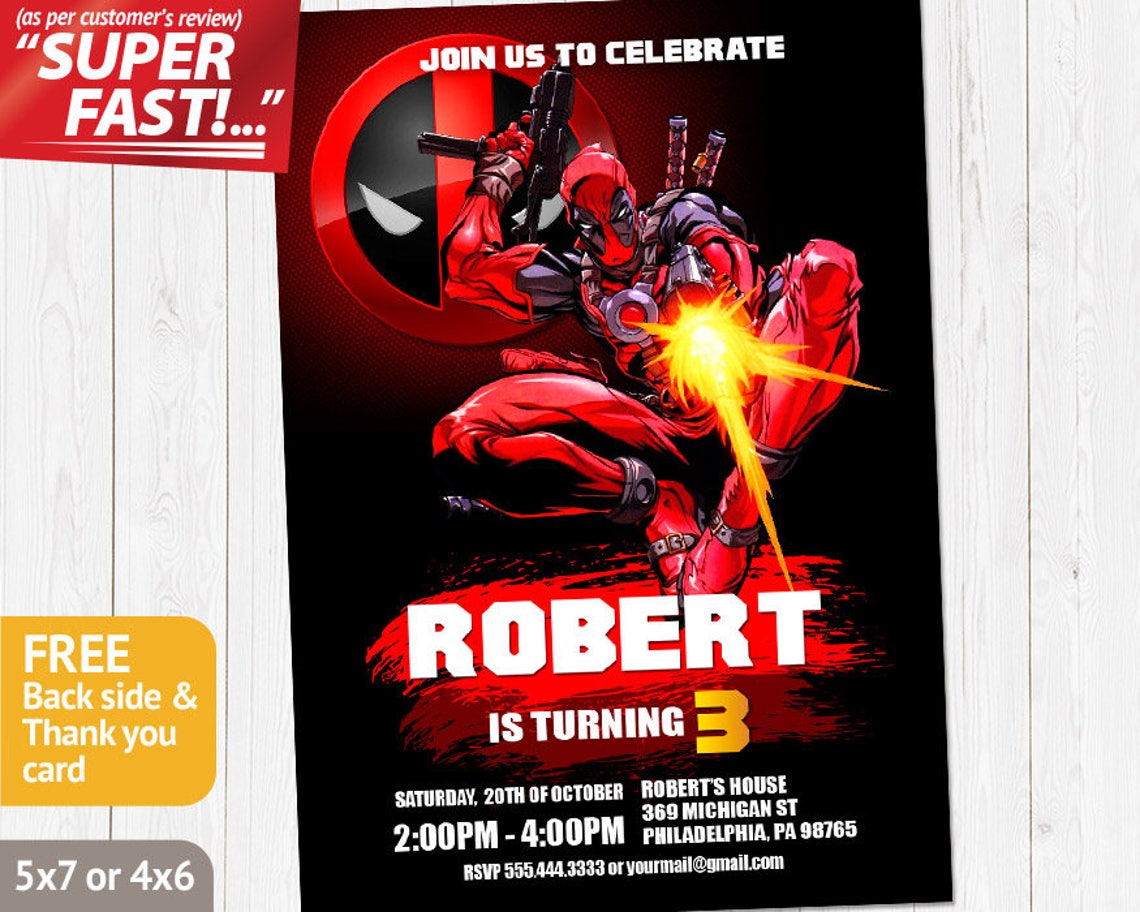 Deadpool Birthday Invitation PRINTABLE Deadpool Invitation | Etsy
