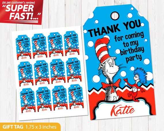 Cat in the Hat Favor Tag PRINTABLE Dr. Seuss Thank You Tags | Etsy