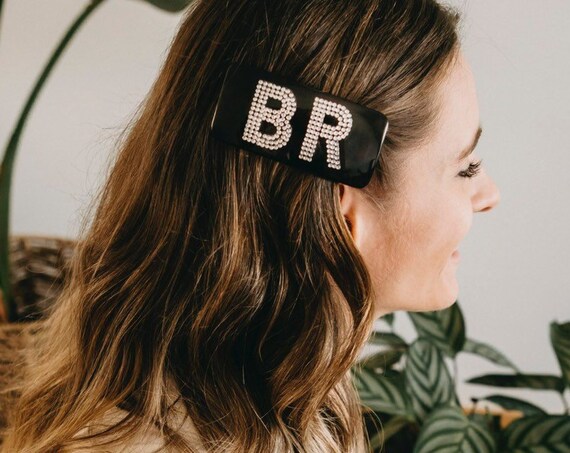 Charlotte tortoise hair clip + silver monogram