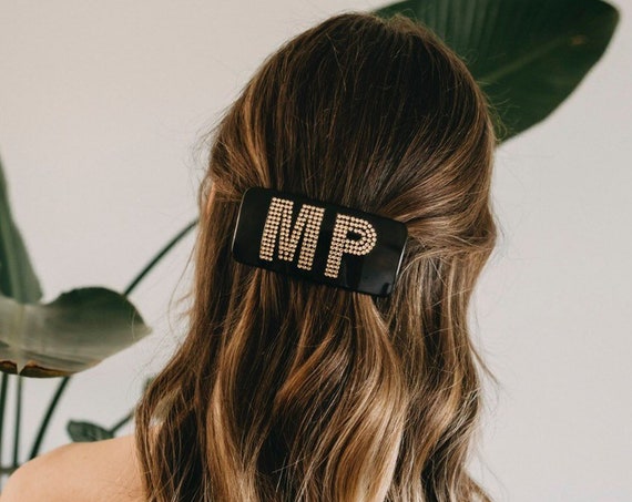 Claire tortoise hair clip + gold monogram