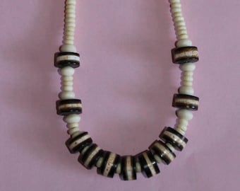 Agate Dzi Beads with Yak Bone Necklace