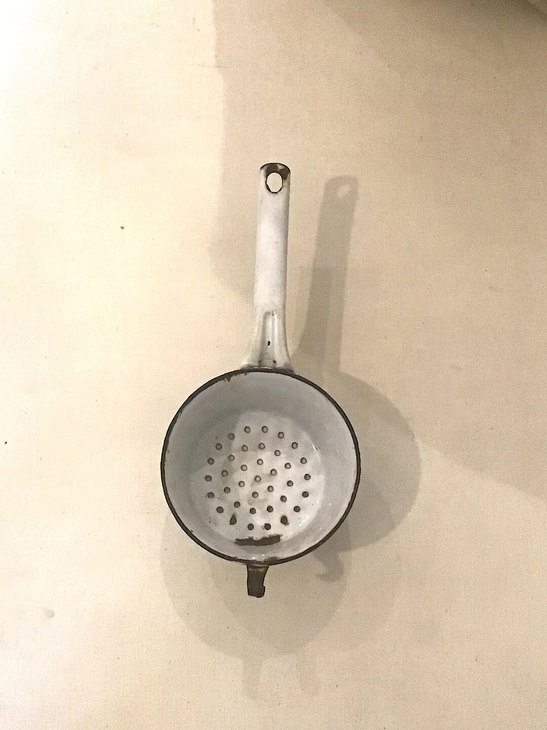 Vintage Enamel Sieve Antique Enamel Foam Spoon Vintage Enamel Colander