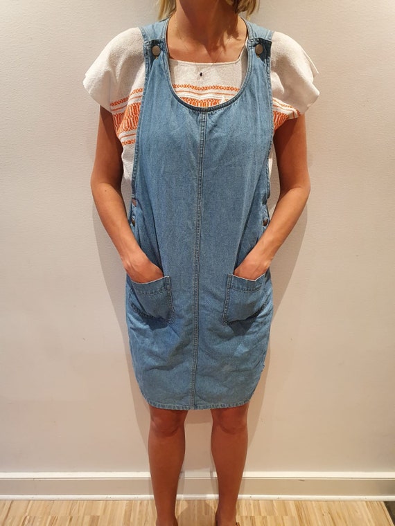 Denim vintage overall dress/ Vintage 90s Denim Jum