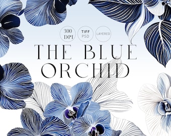 Blue Orchid Seamless Pattern: Luxury Floral Fabric, Wallpaper (Digital Download)