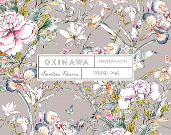 Okinawa Floral Pattern: Watercolor Chinoiserie Print (Digital Download)