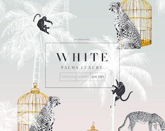White Palms Repeat Pattern: Tropical Animal Print (Digital Download)