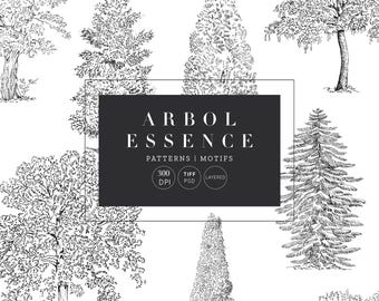Arbol, hand drawn tree toile de jouy style prints & motifs!