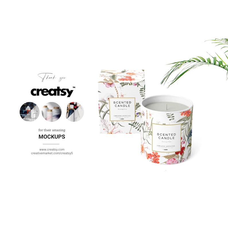 May include: A white candle jar with a floral design and the text "Scented Candle" on the label. The candle is in a box with the same floral design and the text "Scented Candle" on the label.