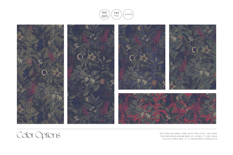 Puede incluir: Cuatro variaciones de color diferentes de un patr&oacute;n floral sin costuras que presenta un fondo verde oscuro con flores rojas, blancas y amarillas. El patr&oacute;n es adecuado para telas, papel tapiz u otros proyectos de dise&ntilde;o.