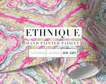 Ethnique, Watercolour Paisley Seamless Pattern Design and motifs!