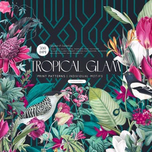 Glamour tropical, diseños tropicales de lujo.