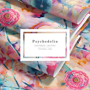 Psychedelia, Exotic Marbles and Botanical Floral seamless repeat prints and elements!