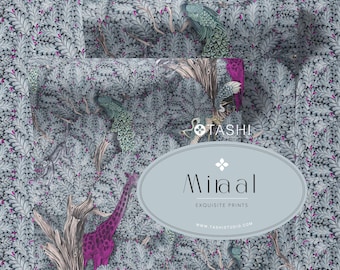 Luxury Seamless Pattern Inspired by Indian Miniature Art – Exotic Forest Motif with Peacocks, Cranes & Giraffes | Instant Download