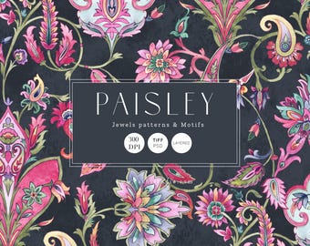Paisley Jewels, Hand Painted Seamless Patterns and Motifs.