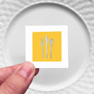 Miniature Utensils Fork Knife Spoon Art PRINT - Tiny 1-Inch Mini Kitchen Wall Decor