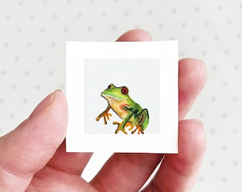 Mini 1" Tree Frog Animal Print Tiny Watercolor  Art PRINT