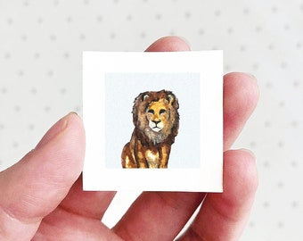 Mini 1" Lion Animal Print Tiny Watercolor  Art PRINT