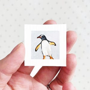 Miniature Penguin Art PRINT - Tiny Gouache 1-Inch Mini Wall Decor