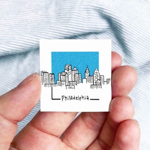 Mini Philadelphia, Pennsylvania 1.5&quot; USA City Skyline Tiny Watercolor and Ink Art PRINT