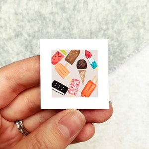 Mini 1&quot; Ice Cream Popsicle Summer Treat Print Tiny Watercolor  Art PRINT