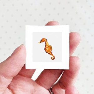 Mini 1&quot; Seahorse Animal Print Tiny Watercolor  Art PRINT