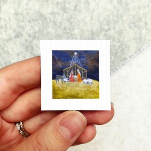 Miniature Nativity Baby Jesus Manger Art PRINT - Tiny Christmas Watercolor 1-Inch Mini Wall Decor