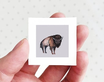 Mini 1" Bison Buffalo Animal Print Tiny Watercolor  Art PRINT