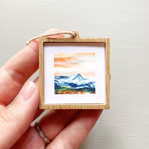 Mini 1 Monte Elbert Colorado Impresión Tiny Acuarela Mountain Peak Art PRINT Dangling Frame