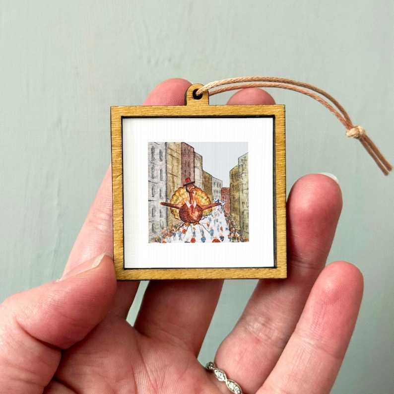 Miniature Thanksgiving Turkey Balloon – NYC Holiday Parade Tiny Watercolor Art PRINT Dangling Frame